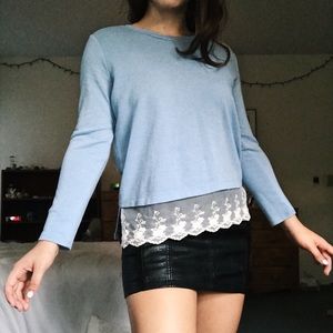 Baby blue lace trimmed sweater